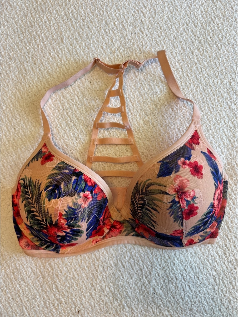 PINK Victoria's Secret Floral Strappy Back Push Up Bra 34DD